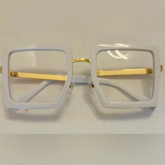 NEW Oversized White Fashion Square Clear Lens Women’s Glasses Frame Shades - Picture 5 of 9